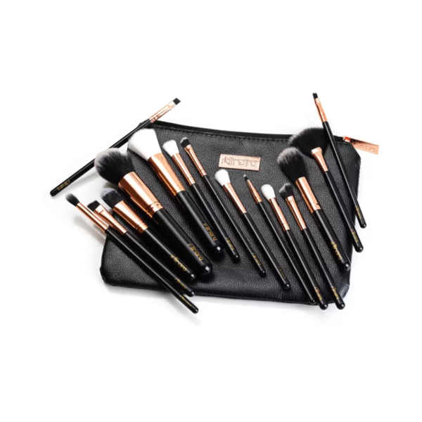 MINARA Makeup Brush Applicator Set of 15 with Premium Leather Pouch (Pack of 15)